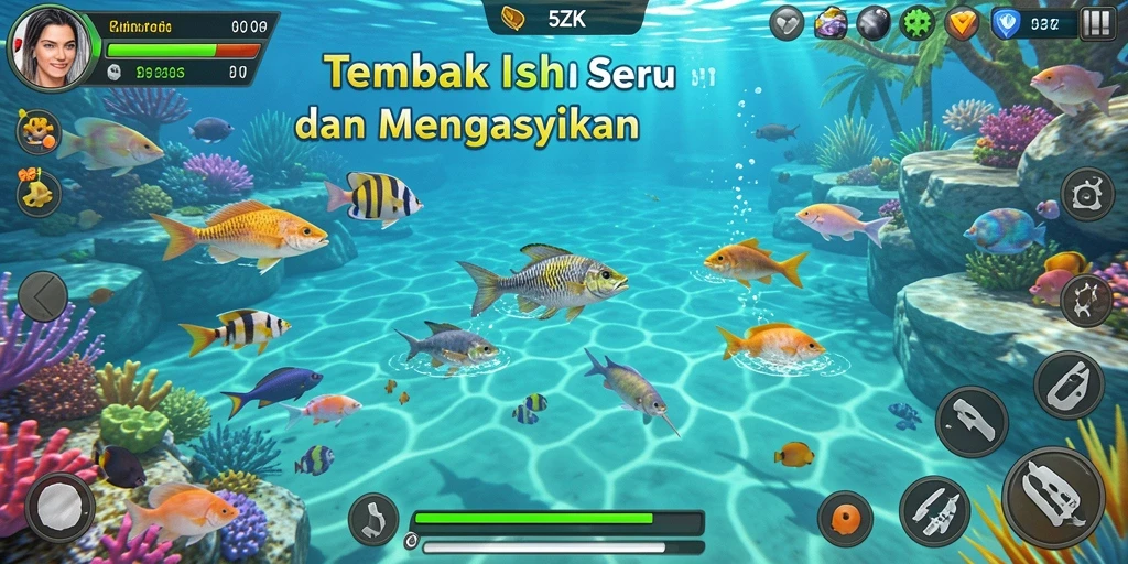 Tangkapan layar utama 5ZK menampilkan aksi seru dalam tembak ikan.