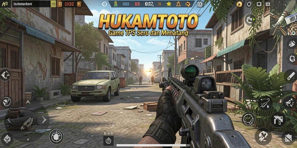 Screenshot HUKUMTOTO menampilkan aksi seru dalam gameplay TPS.