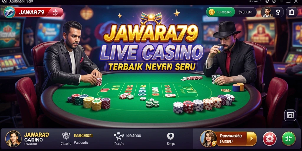 Screenshot utama JAWARA79 yang menunjukkan dealer langsung dan suasana permainan yang mendebarkan.