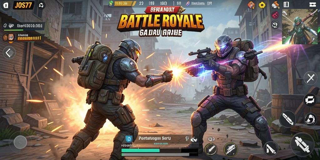 Tampilan seru gameplay JOS77 dalam pertempuran Battle Royale.