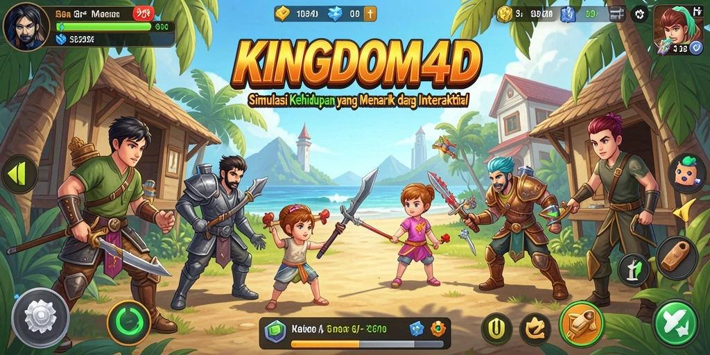 Screenshot gameplay KINGDOM4D yang menunjukkan aktivitas interaktif dan kehidupan virtual.
