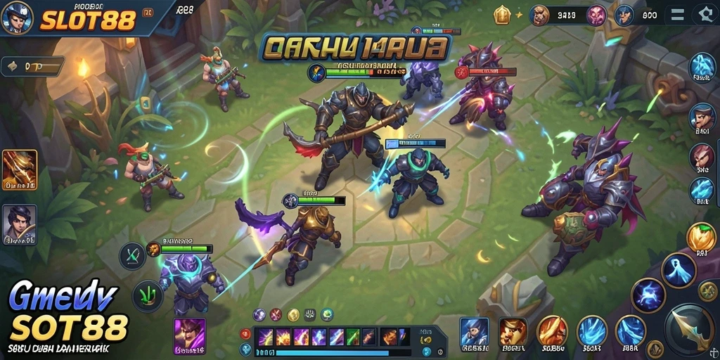 Gameplay SLOT88 MOBA yang penuh aksi dan strategi tim.