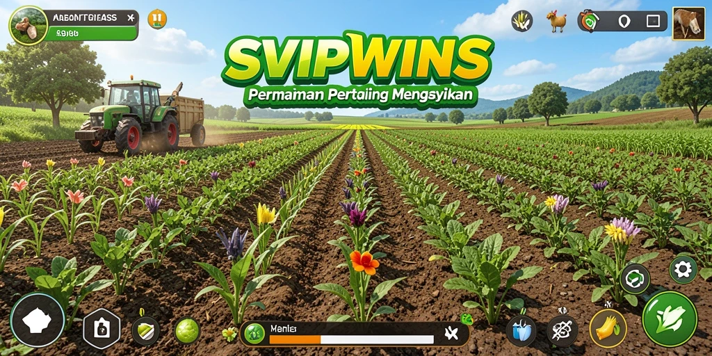 Tangkapan layar gameplay SVIPWINS yang menampilkan pertanian yang subur.